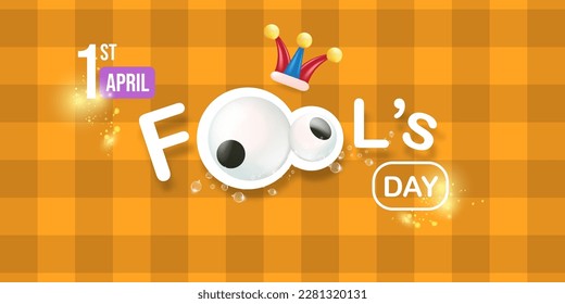 Abril es un banner vectorial del día del tonto con sombrero de payaso gracioso y texto de saludo aislado en el fondo naranja. Abril es una plantilla de diseño de etiquetas, pegatinas y afiches divertidos. Logo e icono del día de los tontos
