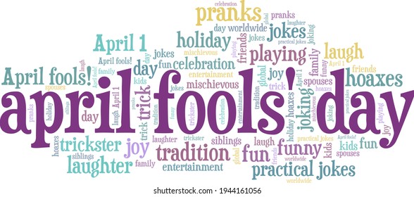 April Fools' Day vector illustration word cloud isolated on a white background.