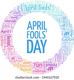 April Fools' Day vector illustration word cloud isolated on a white background.