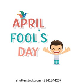April fool's day vector illustration character. April Fools Day text for greeting card, ad, promotion, poster, flier, blog, article, marketing, signage. 
