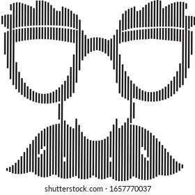 April fools day vector in line art over white background, illustration with  funny glasses and crazy face accessories.