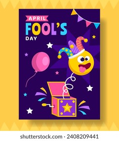 April Fools Day Vertical Poster Flat Cartoon Hand Drawn Templates Background Illustration