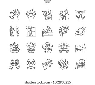 April Fools' Day Well-crafted Pixel Perfect Vector Thin Line Icons 30 2x Grid for Web Graphics and Apps. Simple Minimal Pictogram