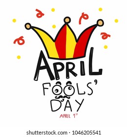 April fools' day word and crown cartoon vector illustration