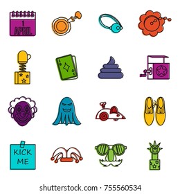 April fools dayicons set. Doodle illustration of vector icons isolated on white background for any web design