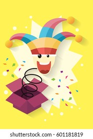 april fool's day,jack in the box toy, springing out of a box. vector illustration.