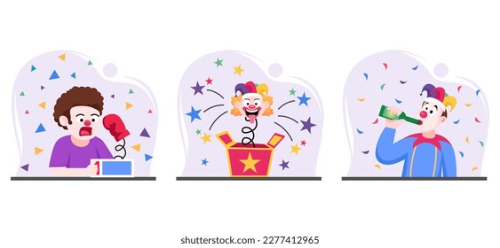 April Fools Flat Bundle Design Illustration