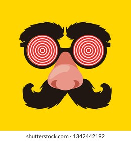 April fools glasses with mustache and nose cartoon yellow background vector image digital design