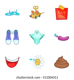 April fools joke icons set. Cartoon illustration of 9 april fools joke vector icons for web