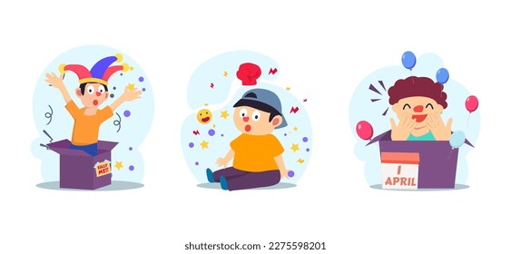 April Fools Jokes Kids Flat Bundle Illustration