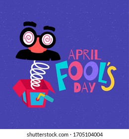 April Fools Poster. Joke Box With A Joke Mask - Vector Illustration