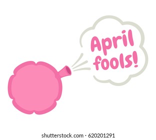 April Fools poster with Whoopee cushion. Cartoon vector illustration.