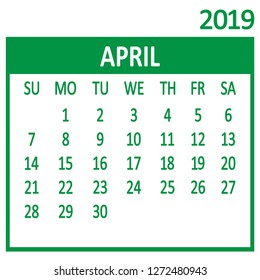 April. Fourth page of set. Calendar 2019, template. Week starts from  Sunday. Vector illustration