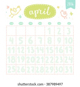 April hand drawn schedule 