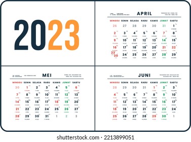 April to June calendar design 2023