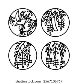 April mini circular Hanafuda icon set