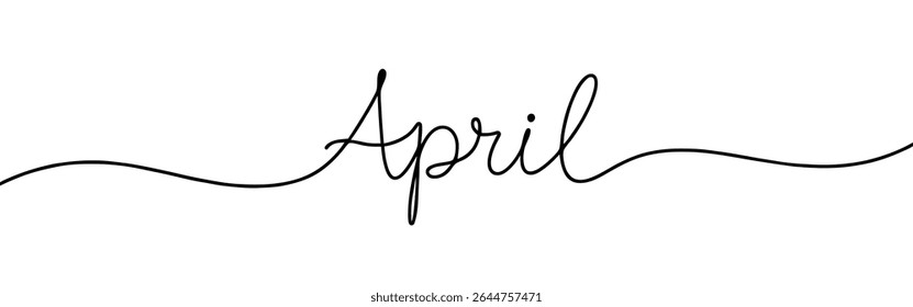 April month continuous one line drawing with word. Minimalistic drawing of phrase illustration.