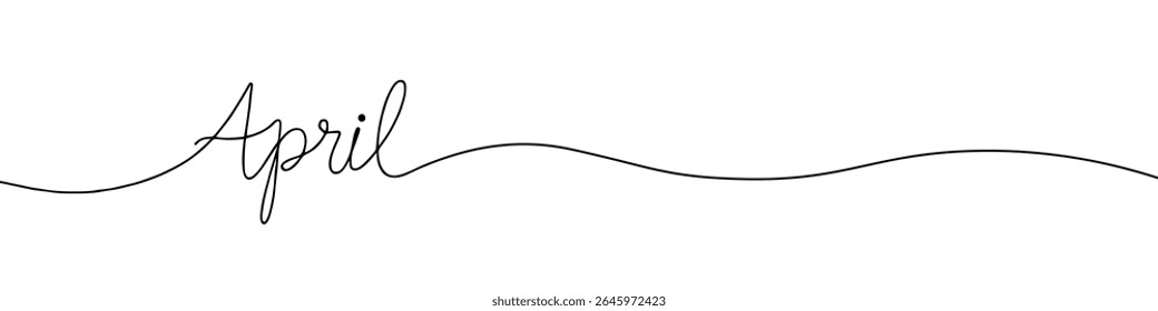 Dibujo de una línea continua del mes de abril con la palabra. Dibujo minimalista de ilustración de frase.