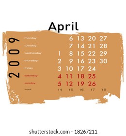 April month from grunge Calendar 2009 year. (See similar vectors in my profile)