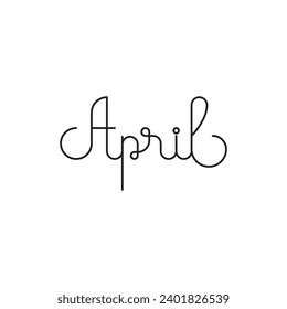 April Month Monoline Outline Lettering. Vector Illustration of Copperplate Calligraphy Style Phrase. Seasonal Spring.  