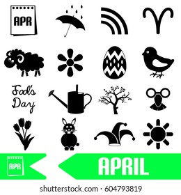 april month theme set of simple icons eps10