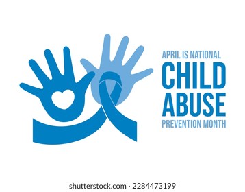 April Is National Child Abuse Prevention Month vector illustration. Child hands palm with heart shape and blue awareness ribbon icon vector isolated on a white background. Important day