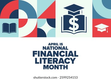 April is National Financial Literacy Month. Holiday concept. Template for background, banner, card, poster with text. Vector EPS10 illustration