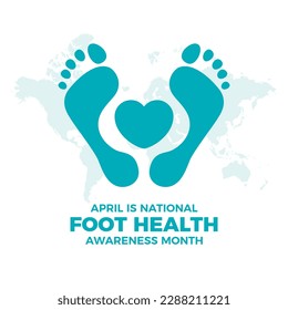 April is National Foot Health Awareness Month vector illustration. Human footprint and heart shape icon vector. Adult footprint blue-green silhouette design element. Important day