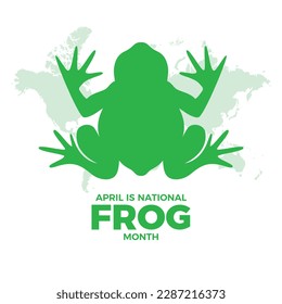 April is National Frog Month vector illustration. Frog and world map green silhouette icon vector isolated on a white background. Important day