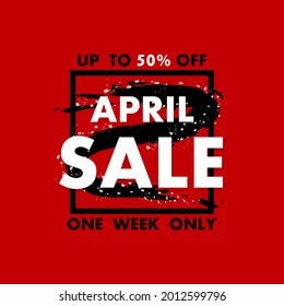April sale banner on red background for promotion design. Sale banner. Special offer price sign. Discount offer price sign.	