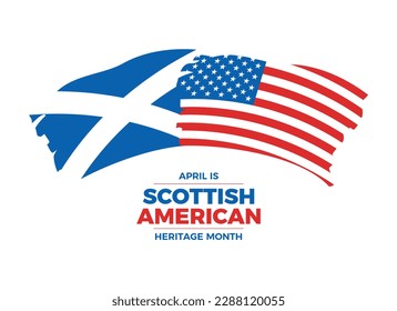 Abril es la ilustración vectorial del Mes del Patrimonio Norteamericano de Escocia. Vector de ícono de bandera grunge escocés y estadounidense aislado en un fondo blanco. Bandera de pincel del elemento de diseño escocés