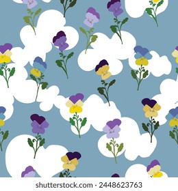 April Showers Bring May Flowers and above all pretty pansies vector artwork seamless pattern