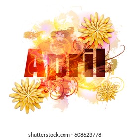 April sign on watercolor background