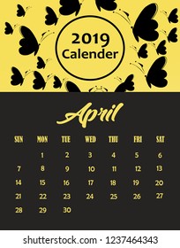 April simple calender template, with butterfly background
