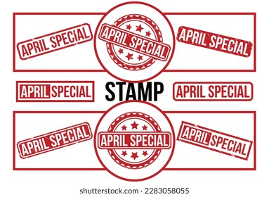 APRIL SPECIAL Kautschuk Stempel Vektorgrafik auf weißem Hintergrund. APRIL SPECIAL Gummistempel Set.