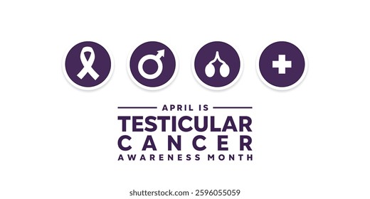 April Is Testicular Cancer Awareness Month. Ribbon, men icon, testicular and plus icon. Great for cards, banners, posters, social media and more. White background.