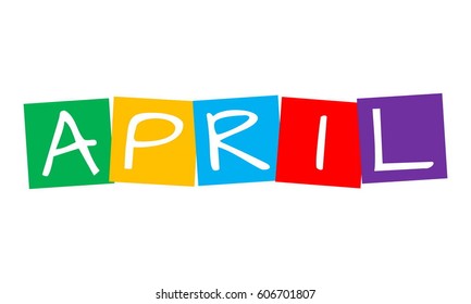 april, text in colorful rotated squares