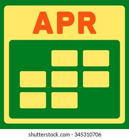April vector icon. Style is bicolor flat symbol, orange and yellow colors, rounded angles, green background.