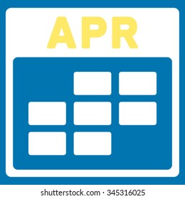 April vector icon. Style is bicolor flat symbol, yellow and white colors, rounded angles, blue background.