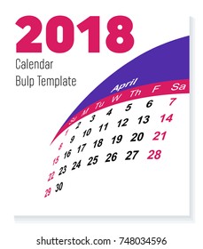 April version. Unique Globe Calendar of 2018 design. Purple and red color