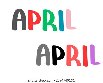 April word gold metallic shiny lettering on plain White background 2025