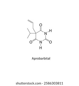 Aprobarbital skeletal structure.Barbiturate sedative compound schematic illustration. Simple diagram, chemical formula.