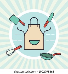 aprom kitchen uniform and utensils isolated icon vector illustration design