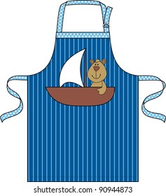 Apron for the child with a pocket in the form of a ship with a toy