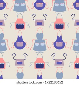 Apron. Colored vector patterns with apron in a flat style. Isolated pattern for textile, napkins, tablecloths, wrapping paper. Vector flat pattern