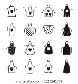 Apron cooking chef icons set. Simple illustration of 16 apron cooking chef vector icons isolated on white background