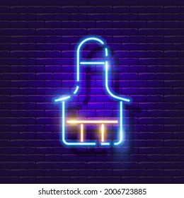 Apron for creativity neon sign. Glowing icon of creative accessories. Vector illustration for design. Preschool education concept.