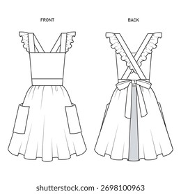 Projeto de avental plano vetor desenho técnico para modelo de pacote técnico. Design de avental frontal e traseira com bolso de patch lateral 