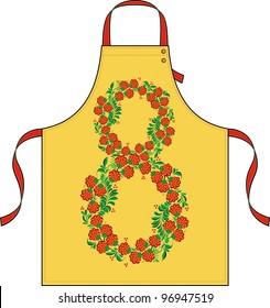 Apron with drawing in the form of a flower ornament