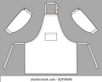 Apron in the form of a trapeze with a pocket and oversleeves